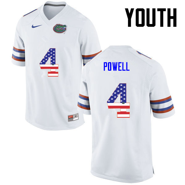 Youth Florida Gators #4 Brandon Powell College Football USA Flag Fashion Jerseys-White - Click Image to Close